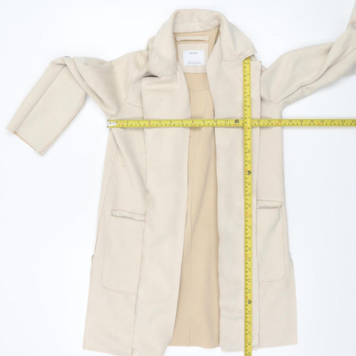 Bershka Womens Beige Suede Mid-Length Overcoat XS