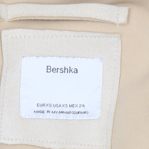 Bershka Womens Beige Suede Mid-Length Overcoat XS