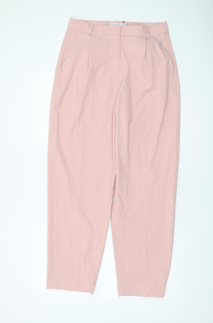 Warehouse Women's Pink Pleated High Rise Tapered Trousers Size 12