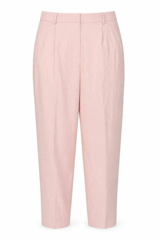 Front view of Warehouse Women's Pink Pleated High Rise Tapered Trousers, size 12