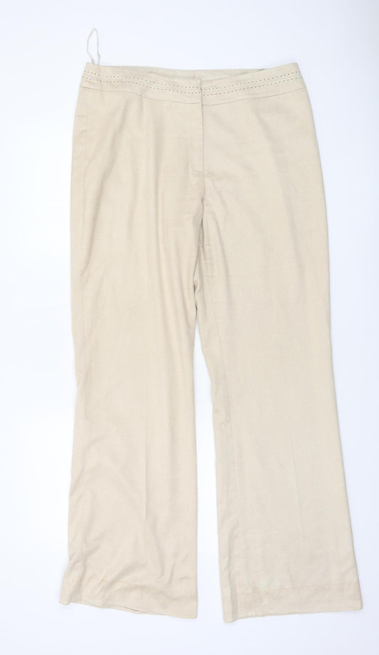 YKA Collection Womens Beige Wide-Leg Stretch Trousers Size 16