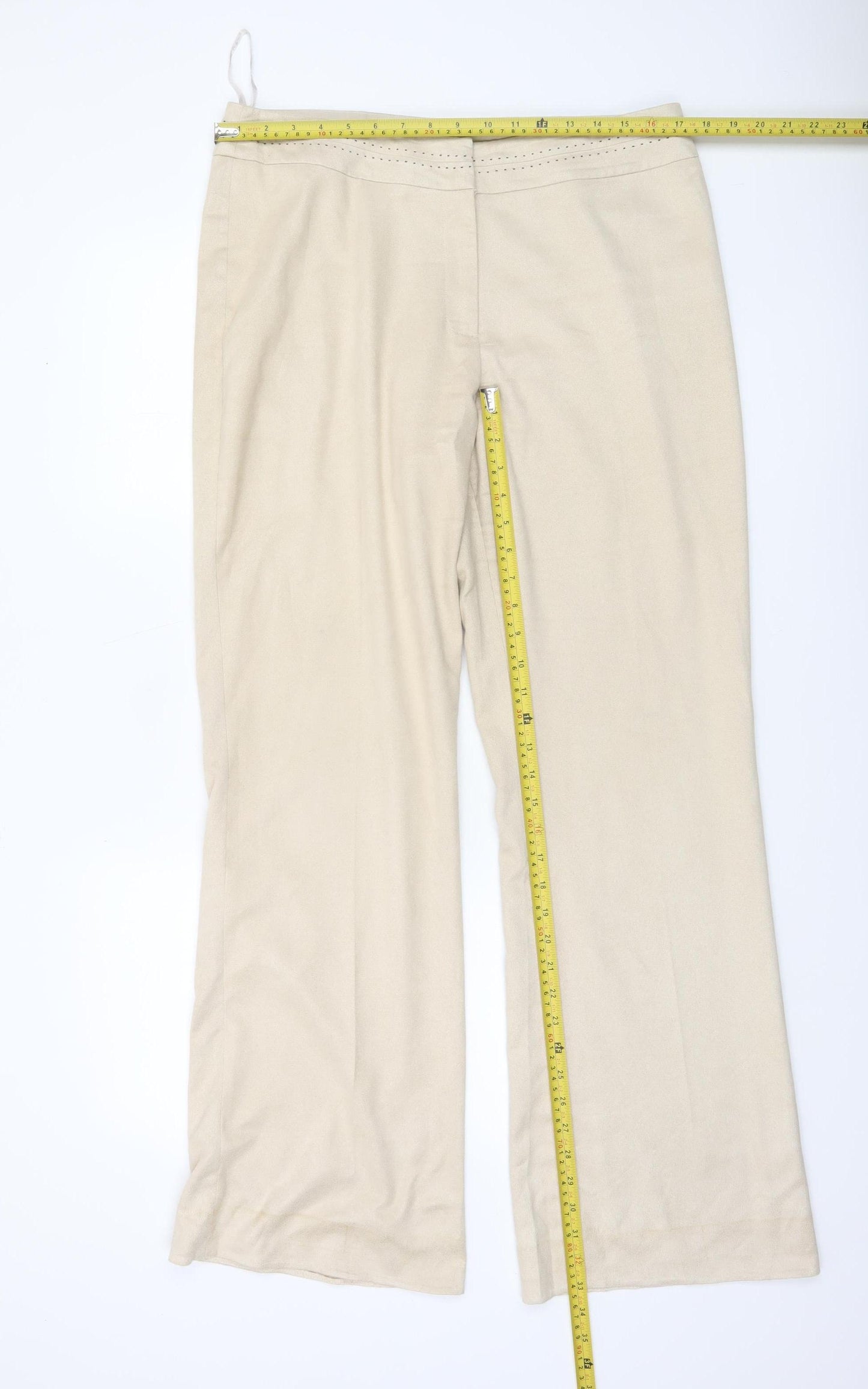 YKA Collection Womens Beige Wide-Leg Stretch Trousers Size 16