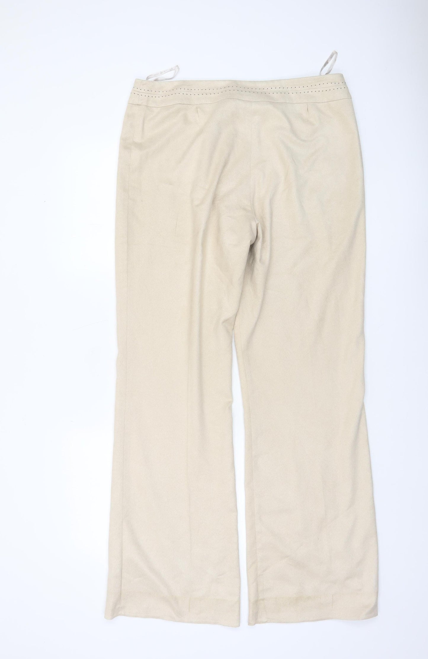 YKA Collection Womens Beige Wide-Leg Stretch Trousers Size 16