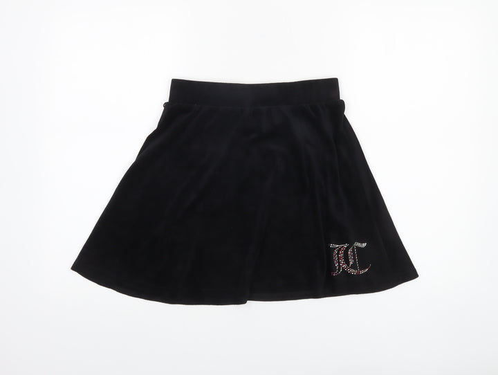 Juicy Couture Girls Black Velour Skater Skirt 13 Years Rhinestone Logo