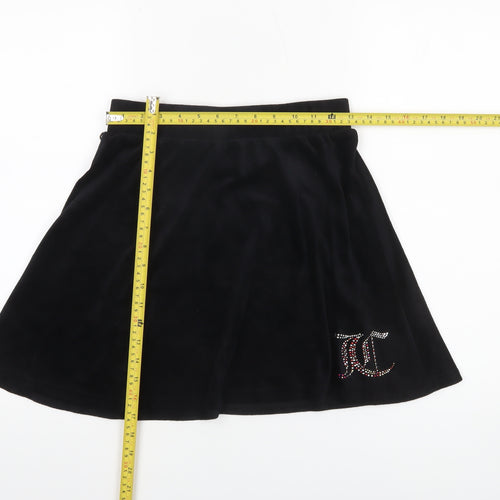 Juicy Couture Girls Black Velour Skater Skirt 13 Years Rhinestone Logo