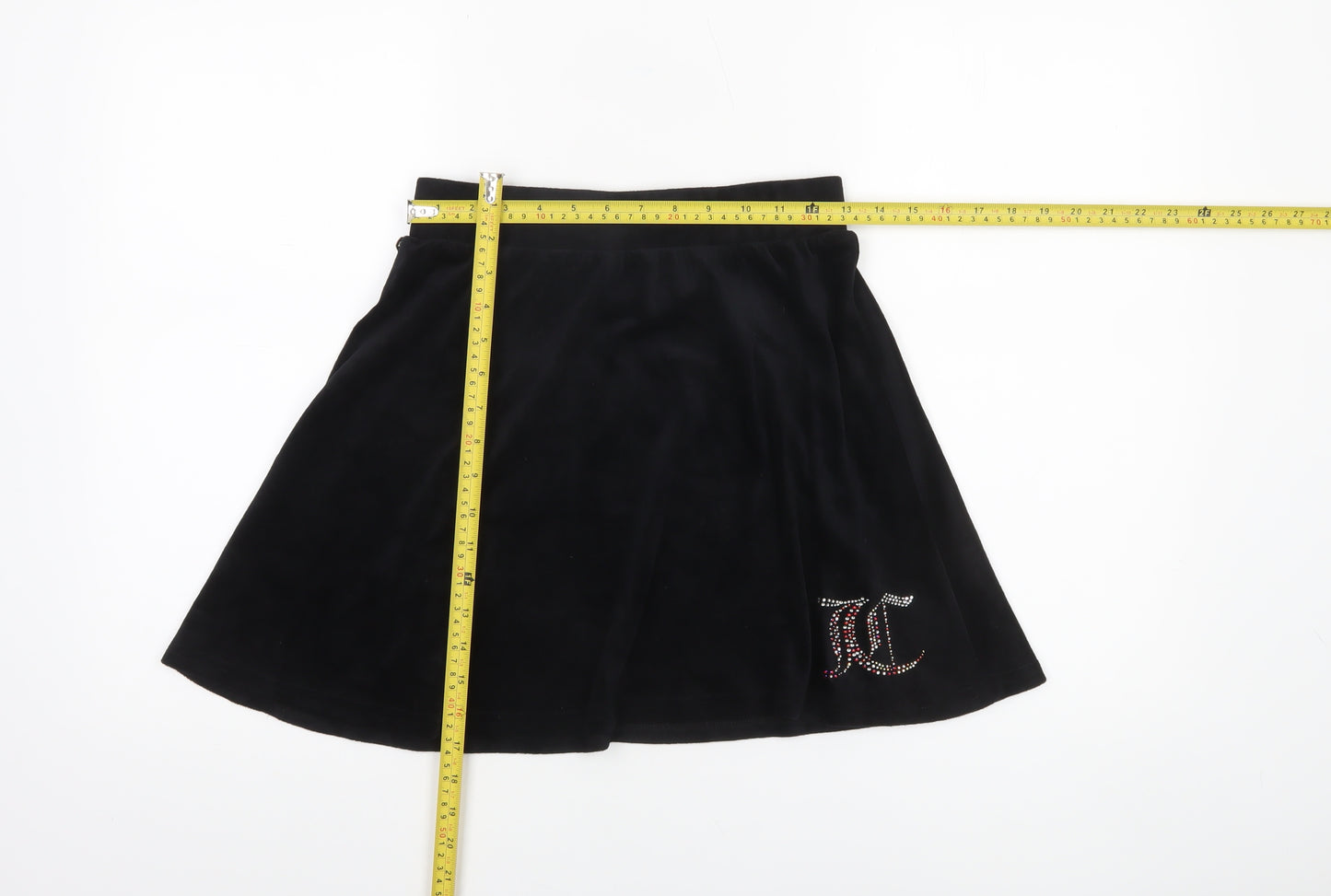 Juicy Couture Girls Black Velour Skater Skirt 13 Years Rhinestone Logo