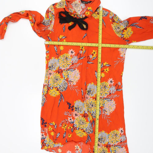 Zara Women Orange Floral Long Sleeve Tunic Blouse Size M