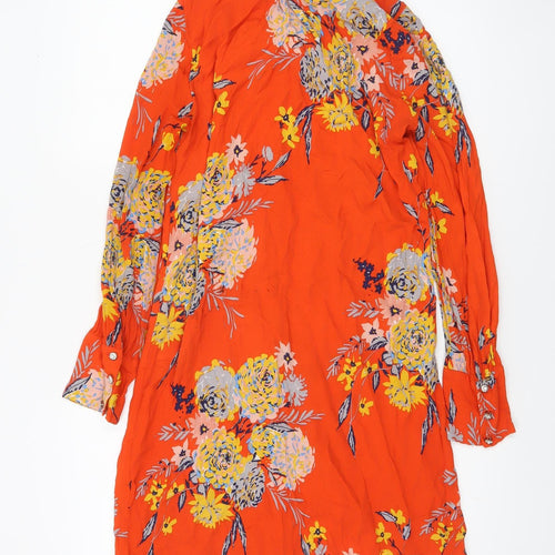 Zara Women Orange Floral Long Sleeve Tunic Blouse Size M