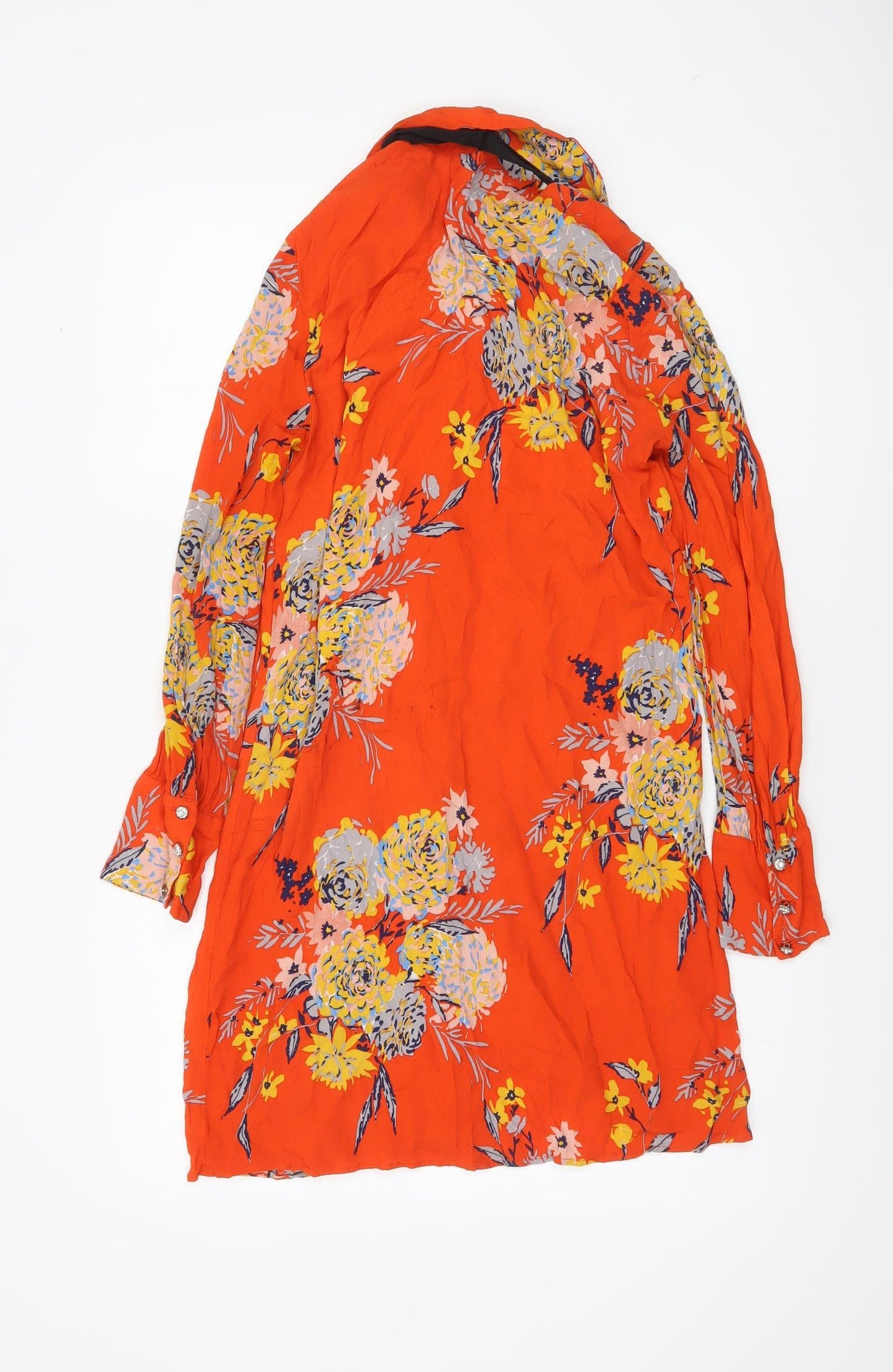 Zara Women Orange Floral Long Sleeve Tunic Blouse Size M