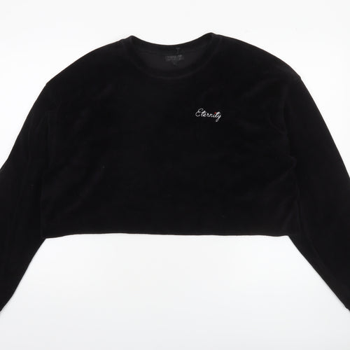 Topshop Women Black Velvet Cropped Pullover Sweatshirt Size M