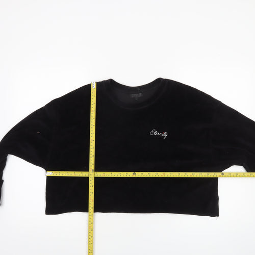 Topshop Women Black Velvet Cropped Pullover Sweatshirt Size M