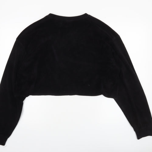Topshop Women Black Velvet Cropped Pullover Sweatshirt Size M