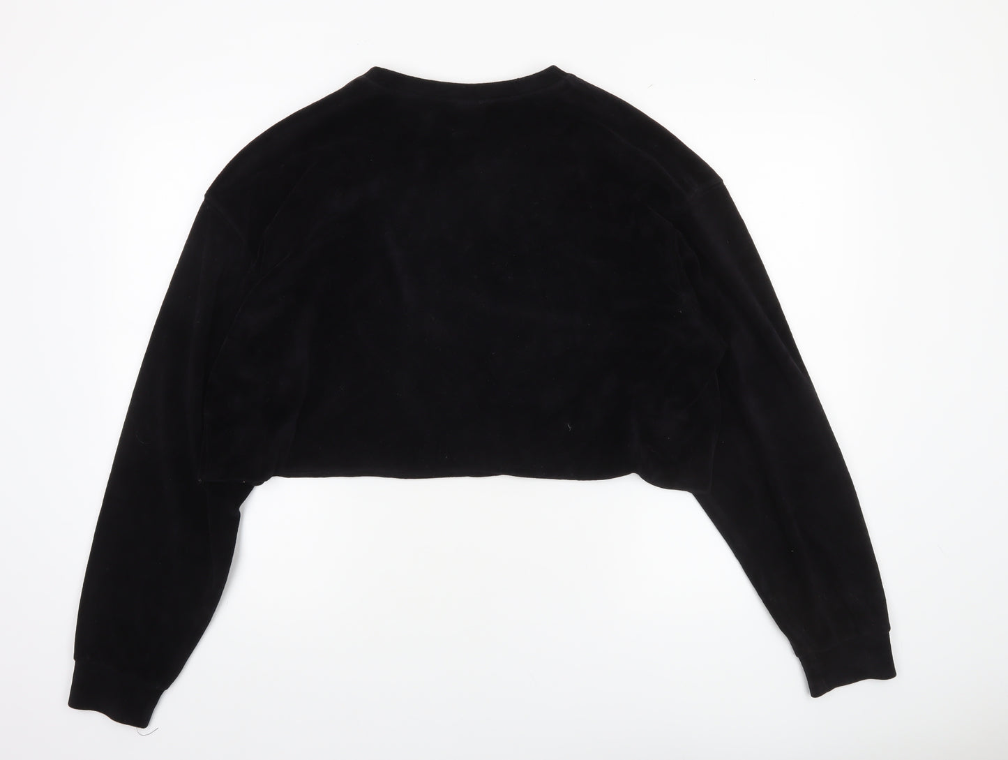 Topshop Women Black Velvet Cropped Pullover Sweatshirt Size M