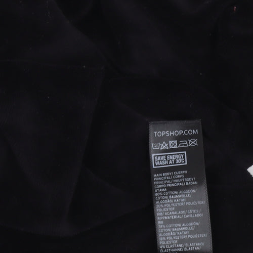 Topshop Women Black Velvet Cropped Pullover Sweatshirt Size M