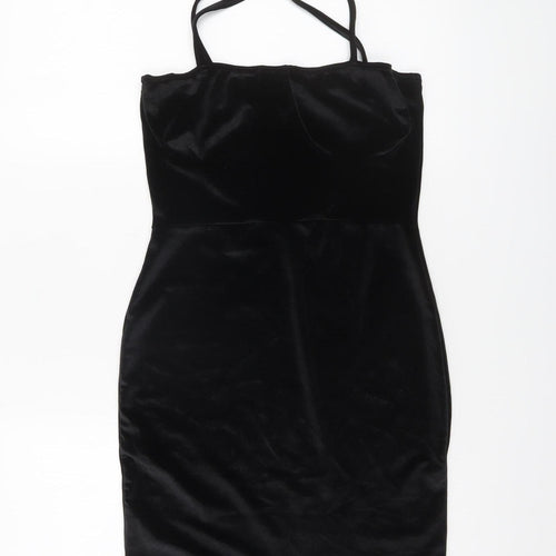 PrettyLittleThing Women’s Black Velvet Bodycon Mini Dress Size 8