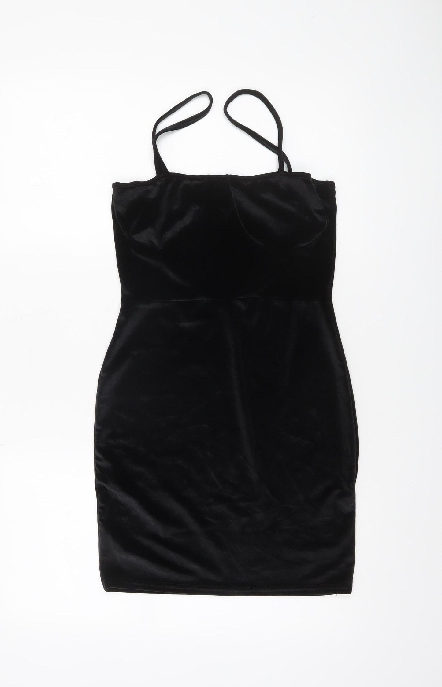 PrettyLittleThing Women’s Black Velvet Bodycon Mini Dress Size 8