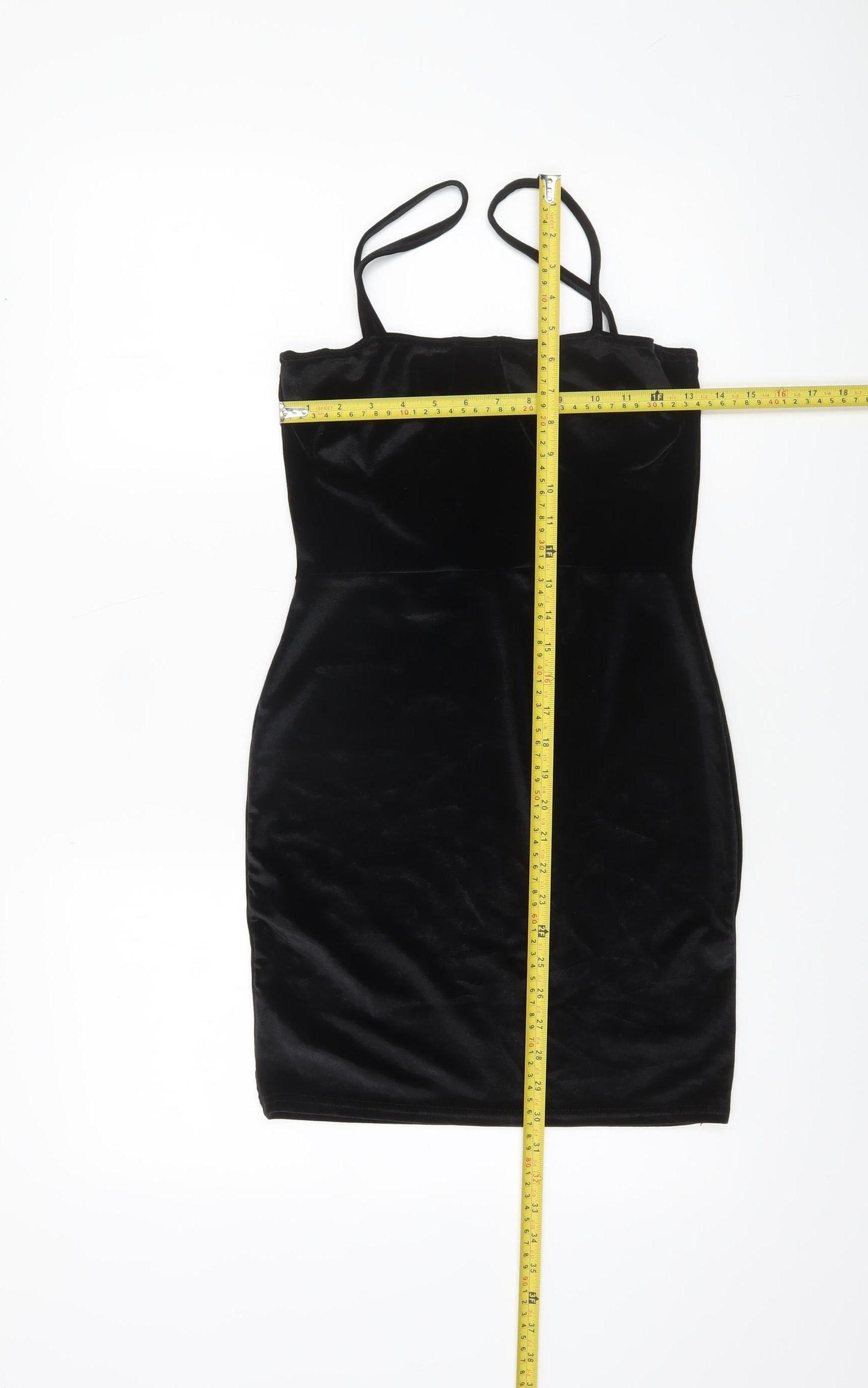 PrettyLittleThing Women’s Black Velvet Bodycon Mini Dress Size 8
