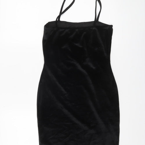 PrettyLittleThing Women’s Black Velvet Bodycon Mini Dress Size 8