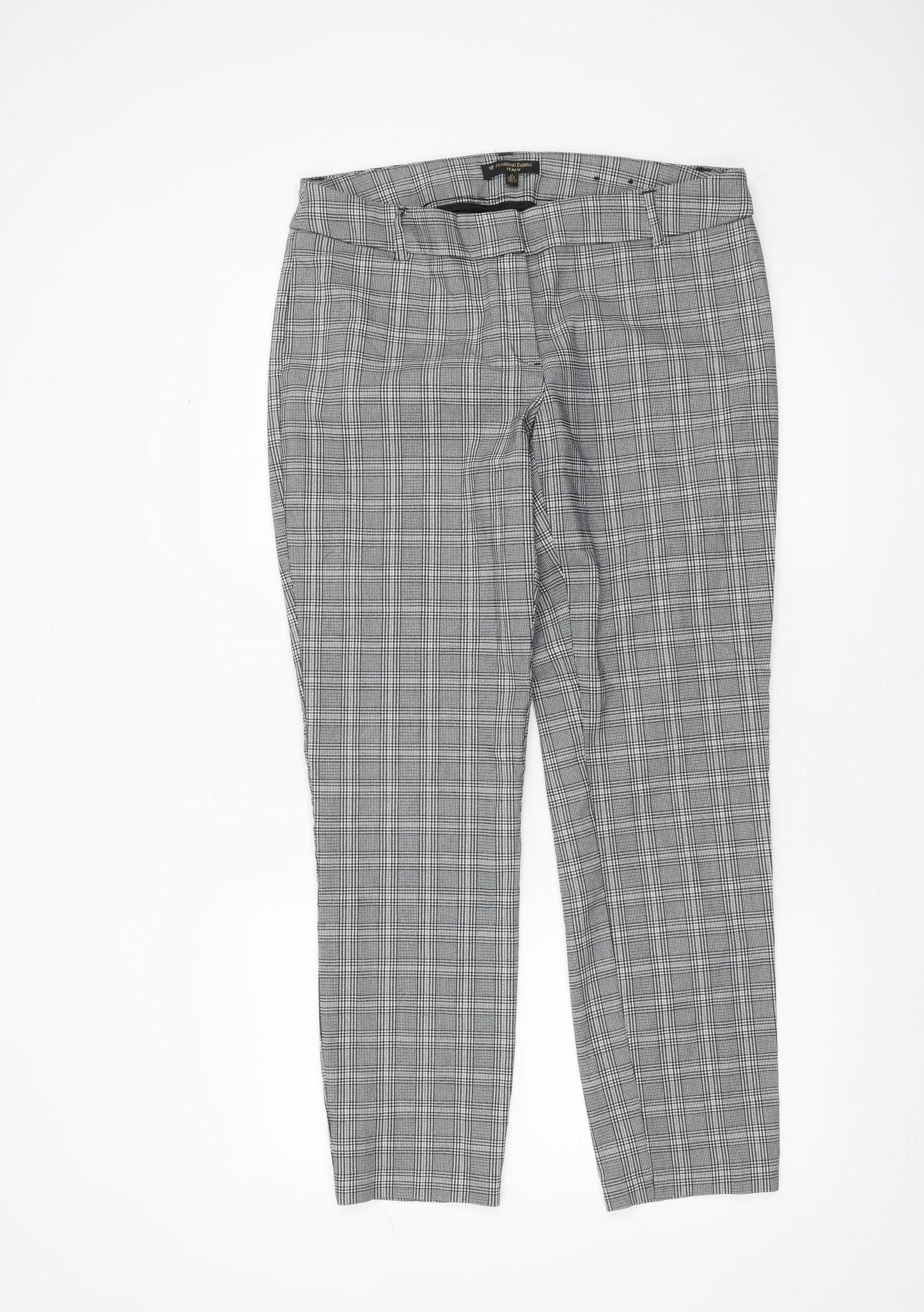 Massimo Fabbro Women Grey Check Slim Fit Trousers UK 16