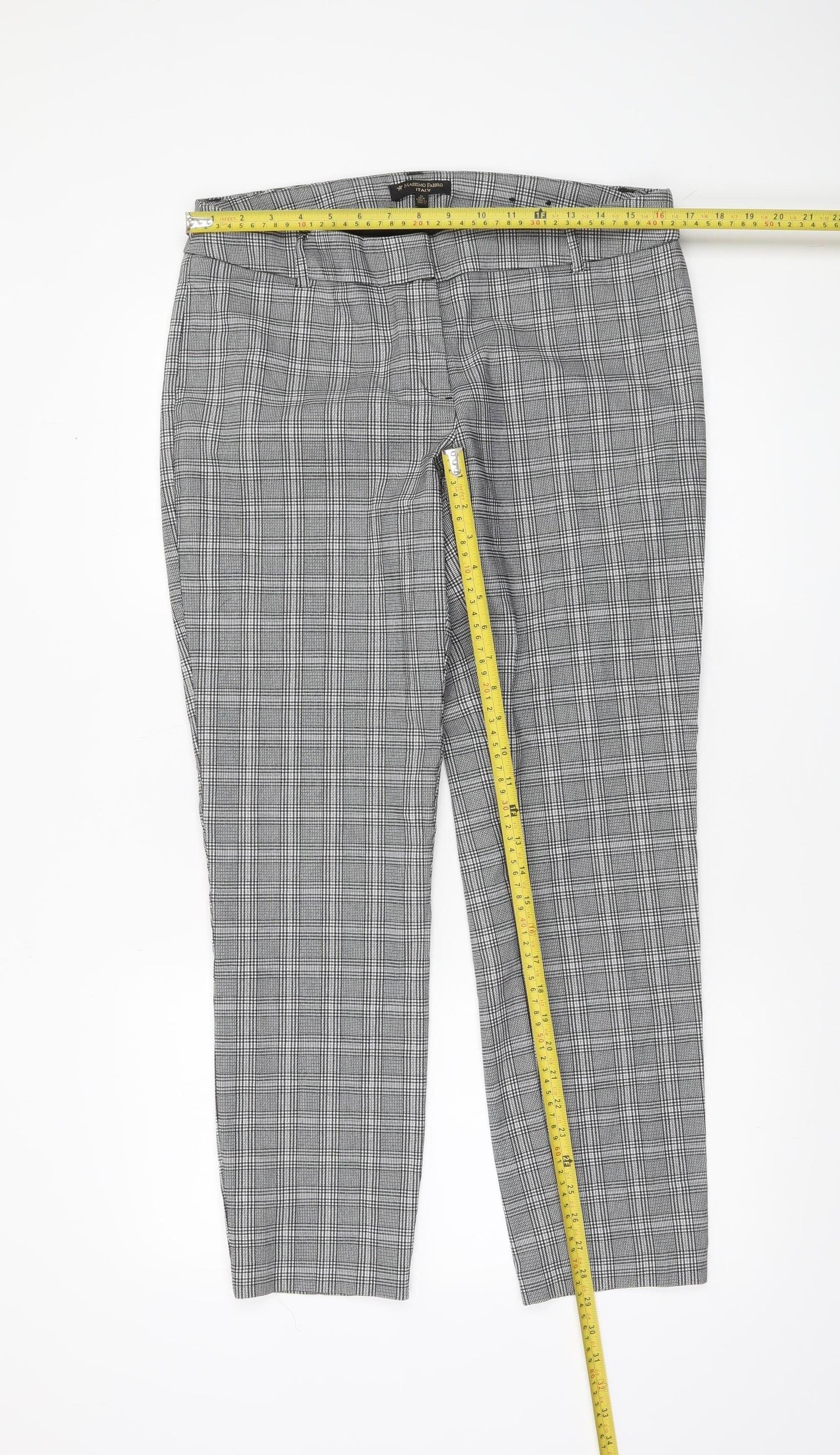 Massimo Fabbro Women Grey Check Slim Fit Trousers UK 16