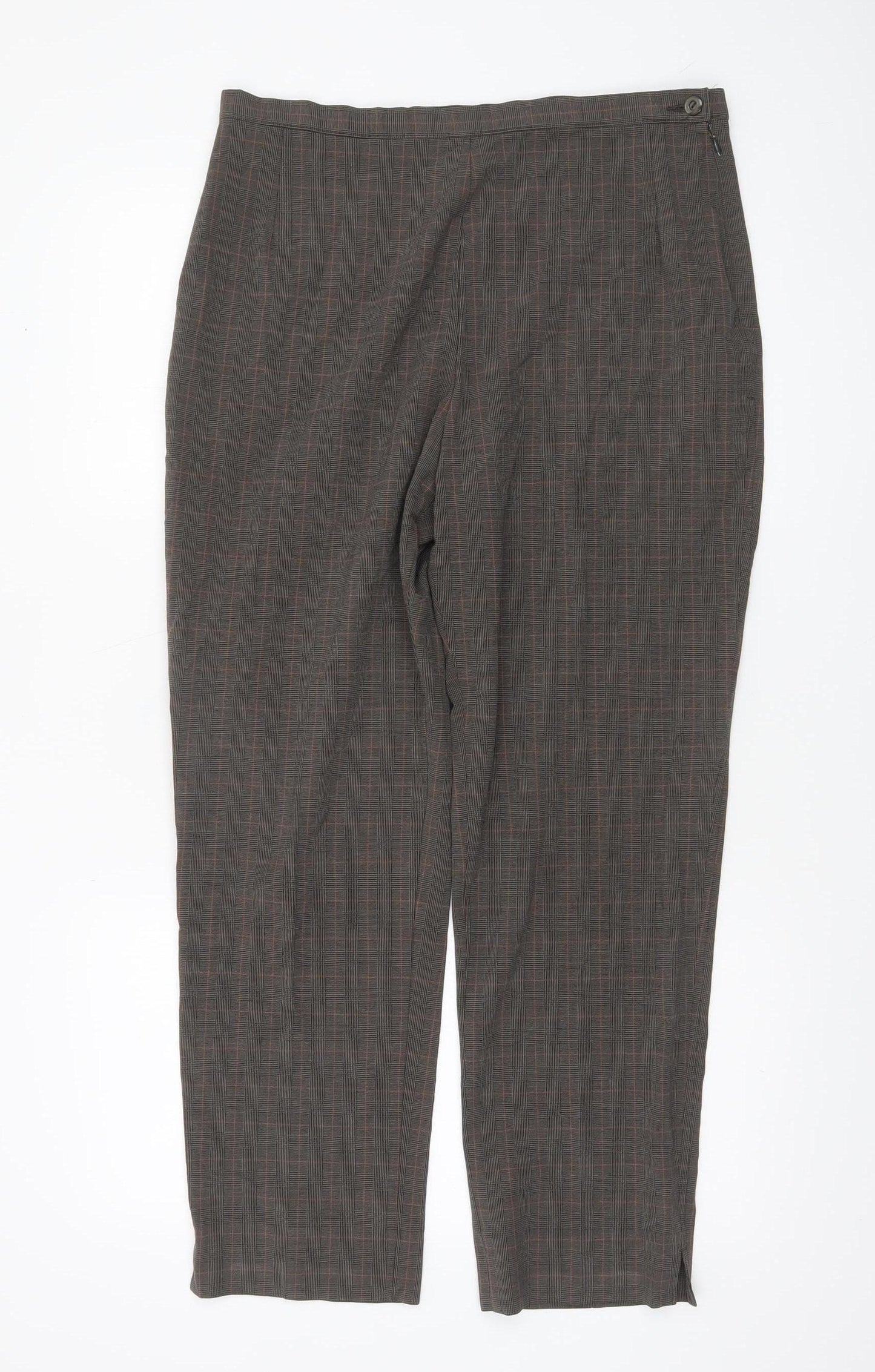 Marks and Spencer Women's Brown Checked Straight Leg Trousers Size 16