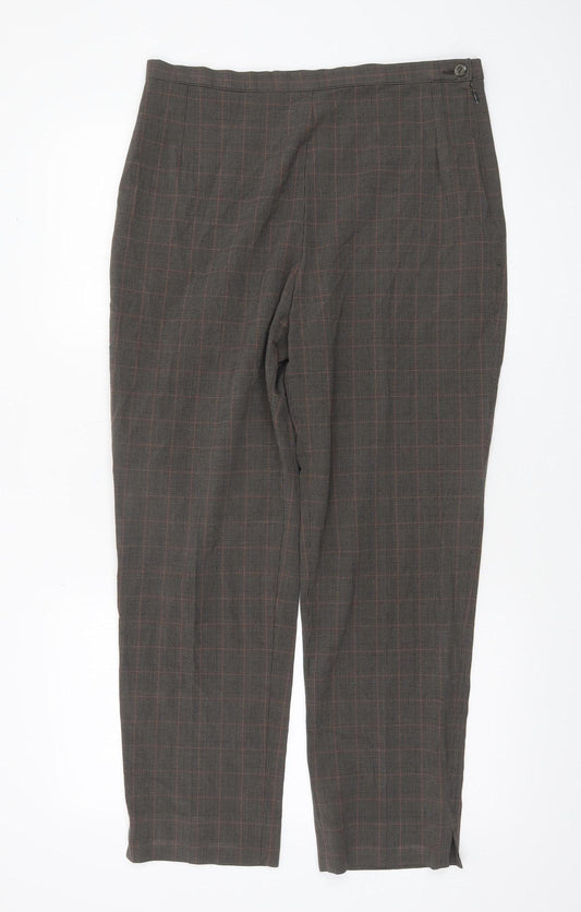 Marks and Spencer Women's Brown Checked Straight Leg Trousers Size 16