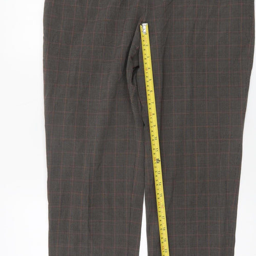 Marks and Spencer Women's Brown Checked Straight Leg Trousers Size 16