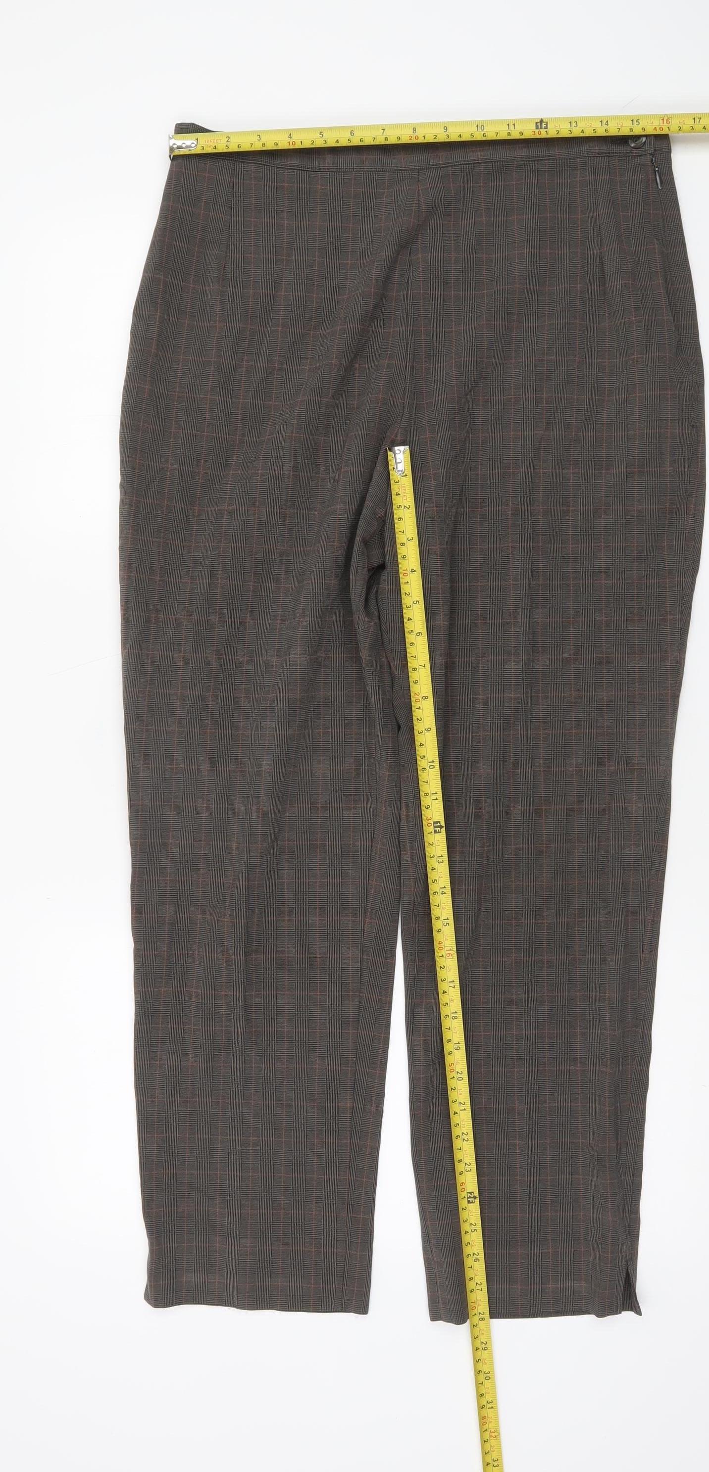 Marks and Spencer Women's Brown Checked Straight Leg Trousers Size 16