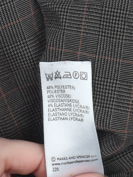 Marks and Spencer Women's Brown Checked Straight Leg Trousers Size 16