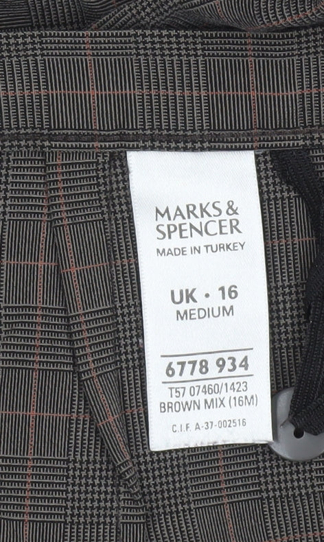 Marks and Spencer Women's Brown Checked Straight Leg Trousers Size 16