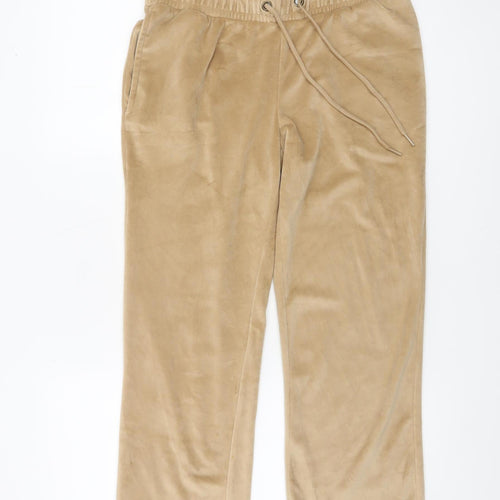 Cotton Traders Womens Beige Velour Joggers Size 10 Elastic Waist