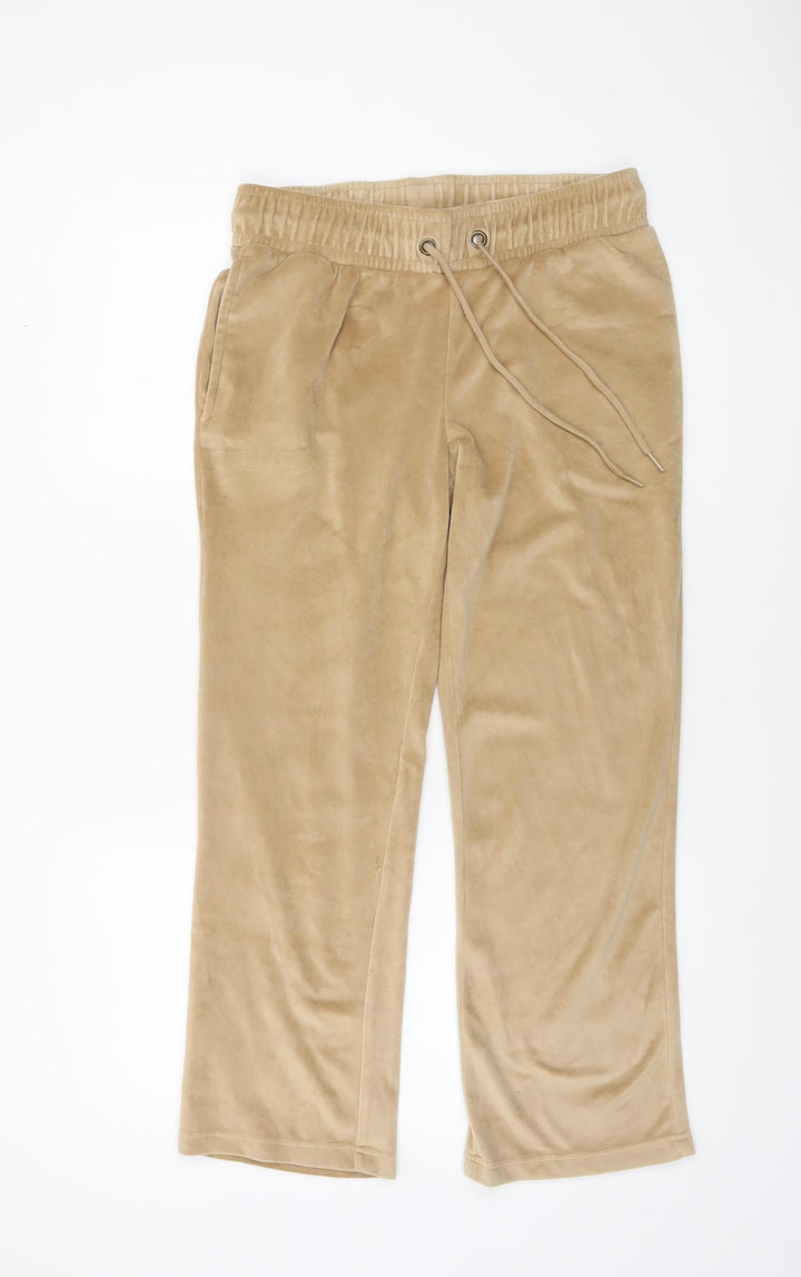 Cotton Traders Womens Beige Velour Joggers Size 10 Elastic Waist