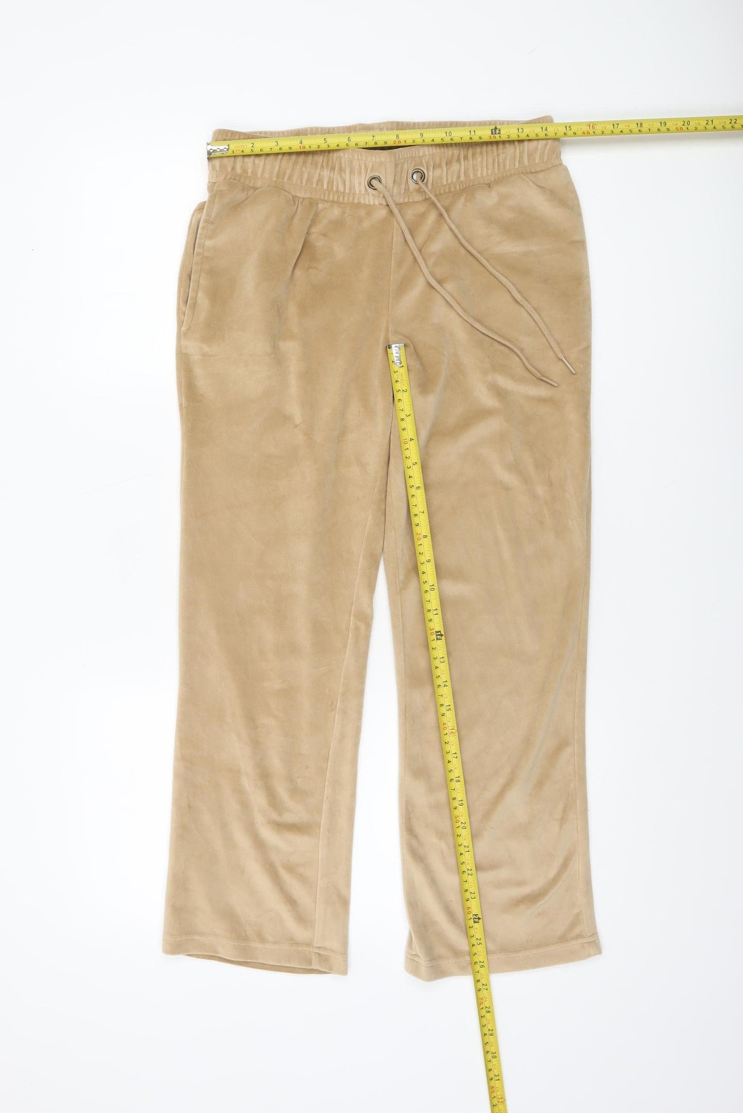 Cotton Traders Womens Beige Velour Joggers Size 10 Elastic Waist