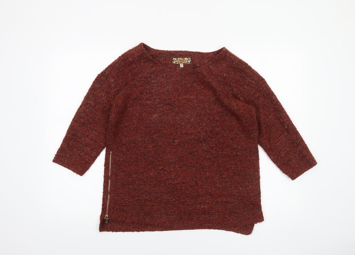 Next Women Brown Knit Tunic Top Size 12 3/4 Sleeve Boat Neck