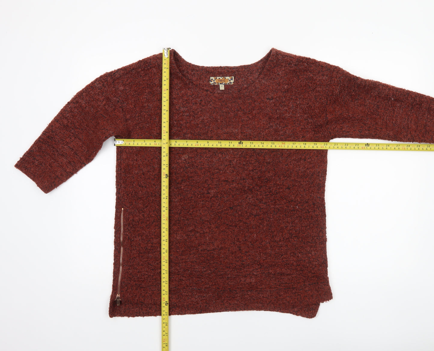 Next Women Brown Knit Tunic Top Size 12 3/4 Sleeve Boat Neck