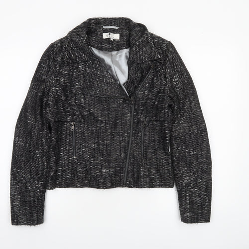 Wallis Womens Black Metallic Tweed Biker Jacket Size 12
