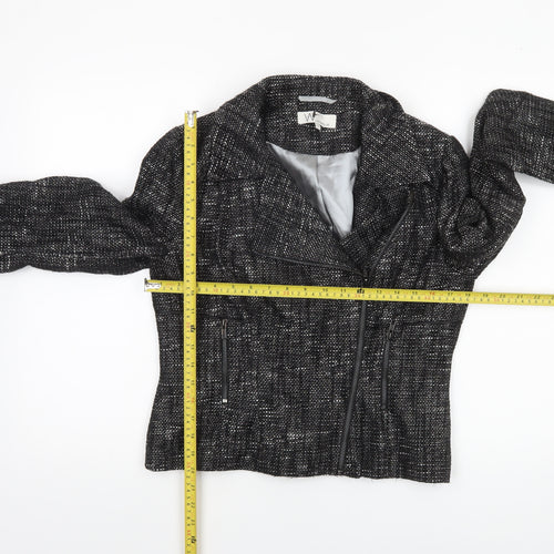 Wallis Womens Black Metallic Tweed Biker Jacket Size 12