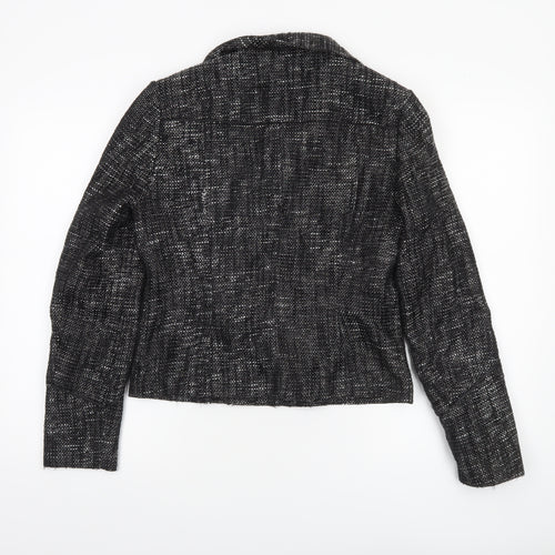 Wallis Womens Black Metallic Tweed Biker Jacket Size 12