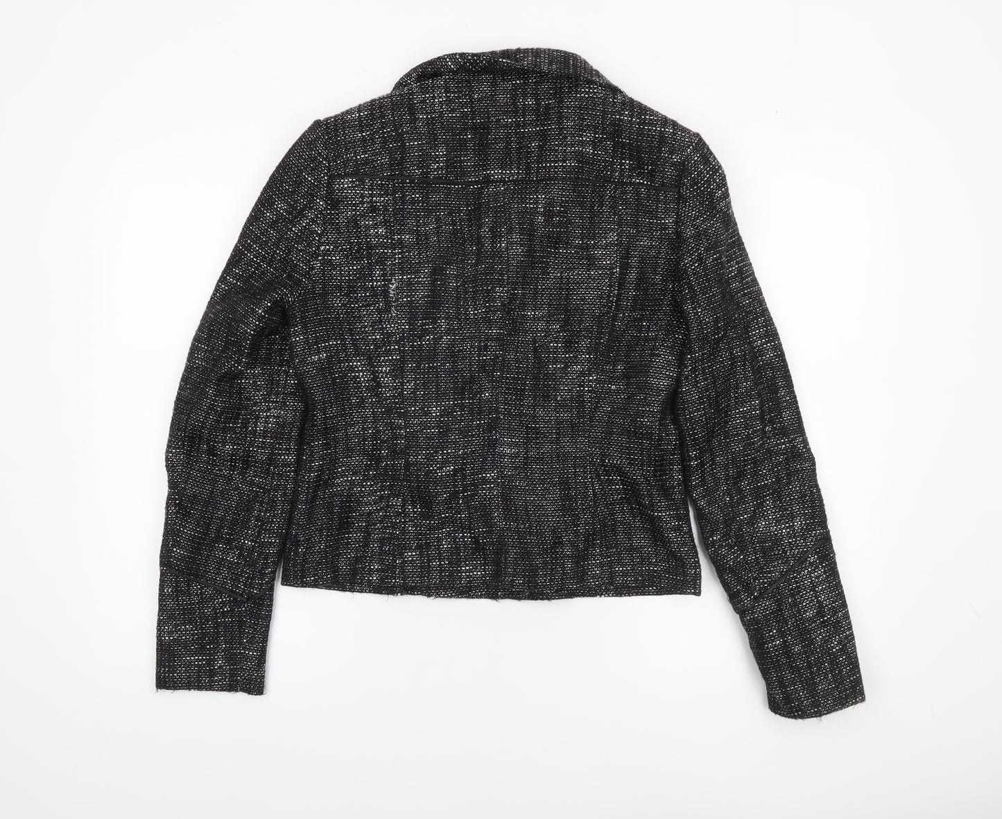 Wallis Womens Black Metallic Tweed Biker Jacket Size 12