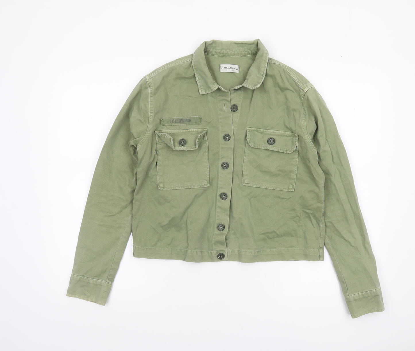 Pull&Bear Womens Green Military Cotton Jacket Size 8 Regular Fit