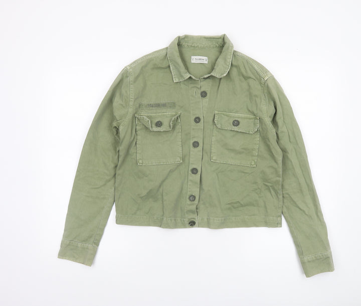 Pull&Bear Womens Green Military Cotton Jacket Size 8 Regular Fit
