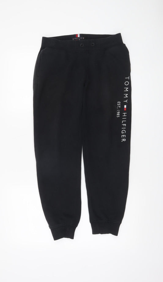 Tommy Hilfiger Boys Black Jogger Sweatpants 164cm Elastic Waist Fleece