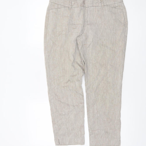 Gap Women's Beige Slim Cropped Twill Linen-Blend Trousers Size 10