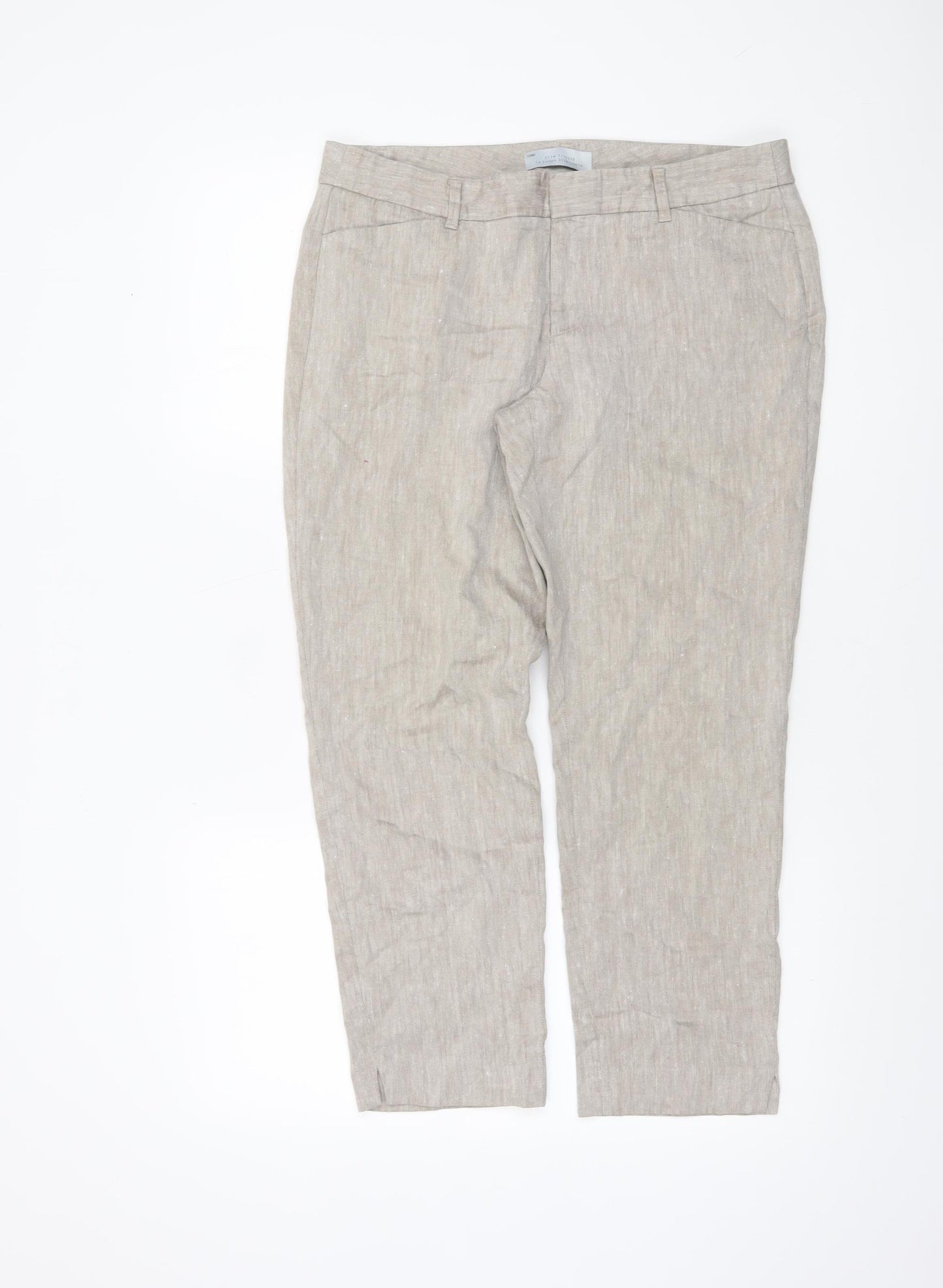 Gap Women's Beige Slim Cropped Twill Linen-Blend Trousers Size 10