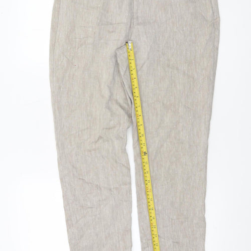Gap Women's Beige Slim Cropped Twill Linen-Blend Trousers Size 10