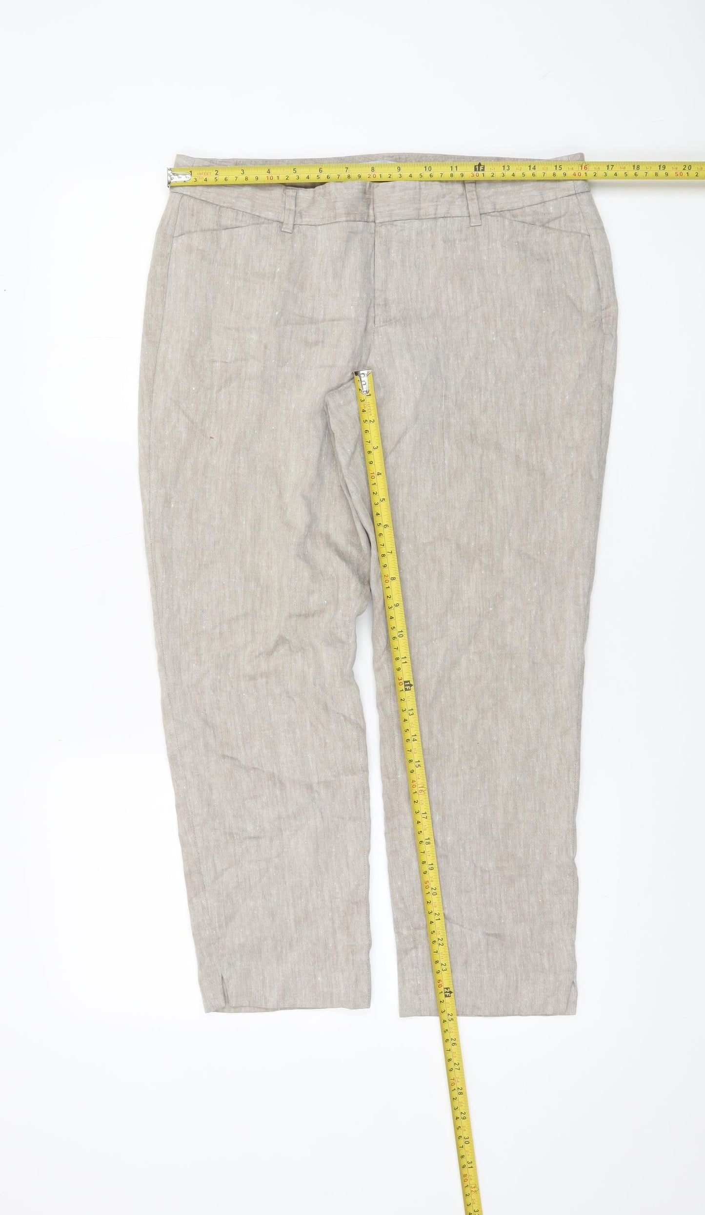 Gap Women's Beige Slim Cropped Twill Linen-Blend Trousers Size 10