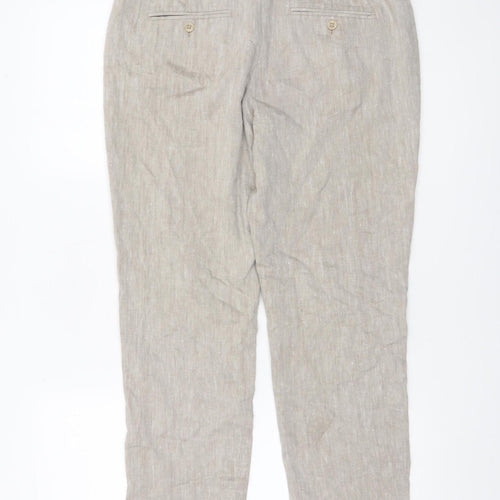 Gap Women's Beige Slim Cropped Twill Linen-Blend Trousers Size 10