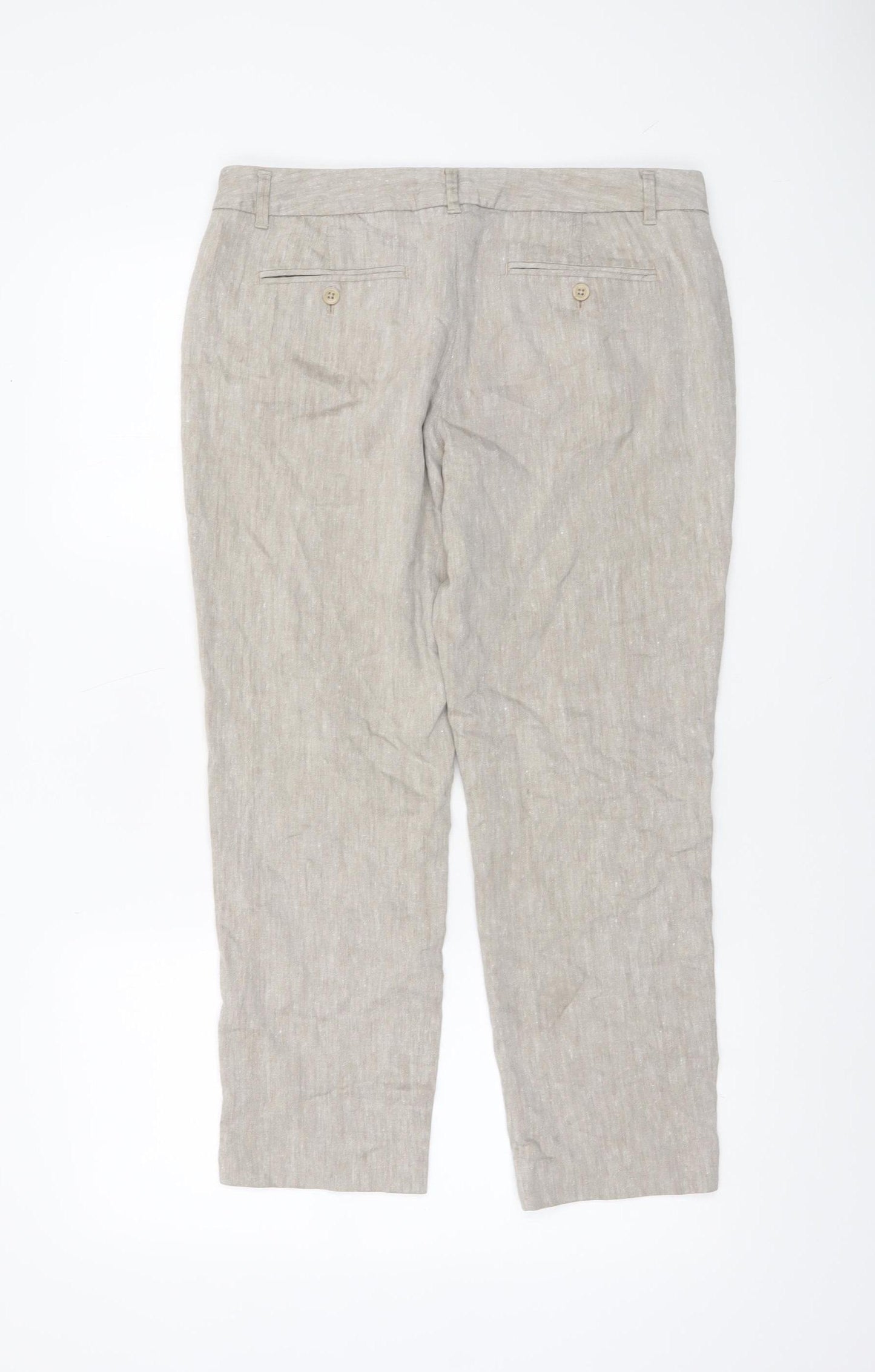 Gap Women's Beige Slim Cropped Twill Linen-Blend Trousers Size 10