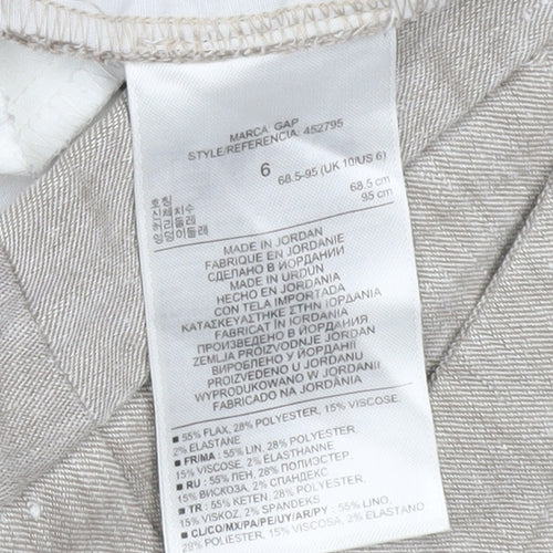 Gap Women's Beige Slim Cropped Twill Linen-Blend Trousers Size 10