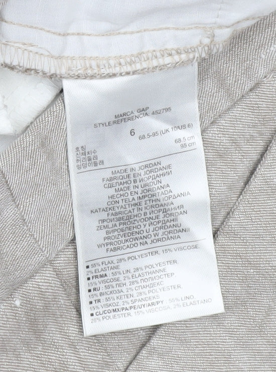 Gap Women's Beige Slim Cropped Twill Linen-Blend Trousers Size 10